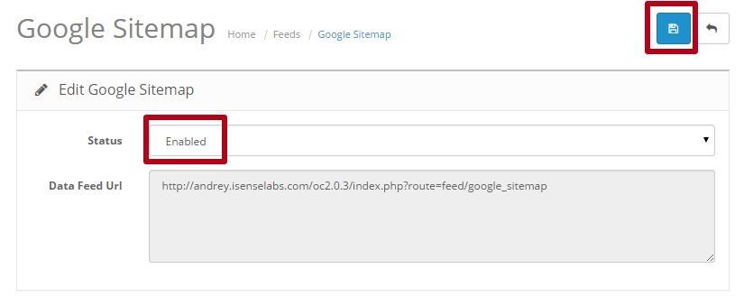 Google sitemap status checking in Opencart