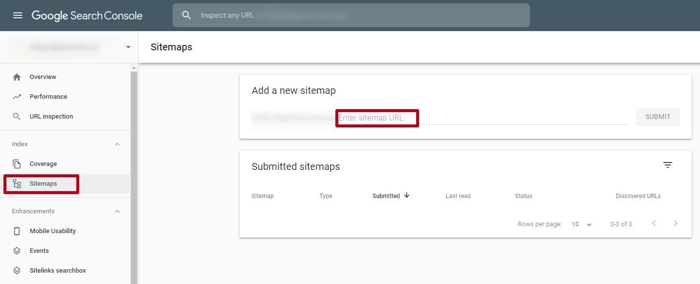 Adding a sitemap to Google search console