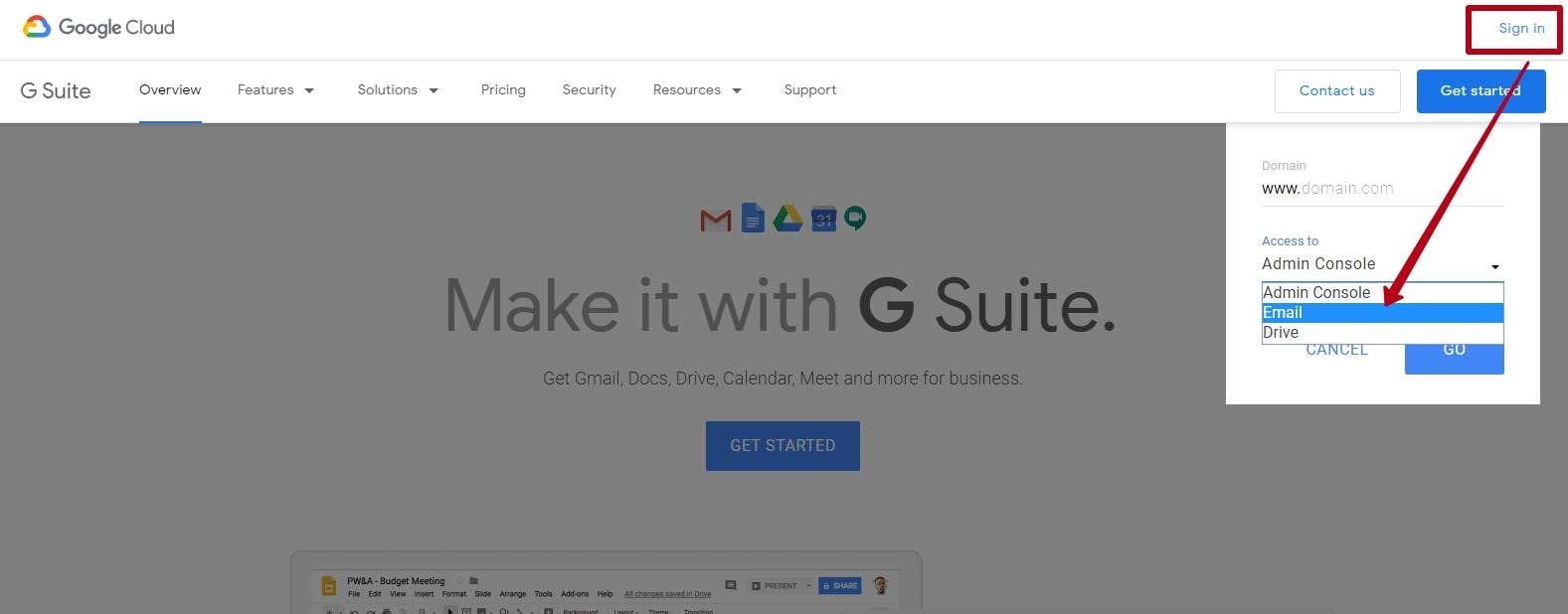 How to create email on your own domain 16261788322158 Logging in to the G Suite adminconsole