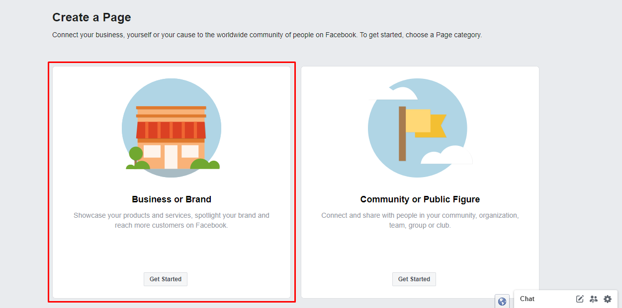 Business or brand page on Facebook