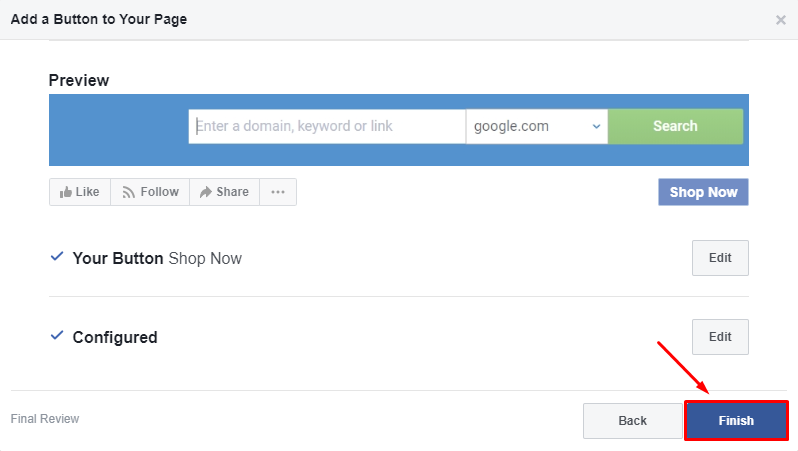 Creating a page button on FB
