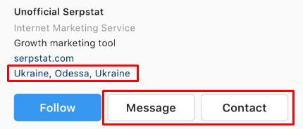 Contact data in the Instagram profile