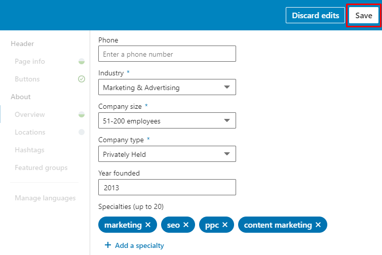 Business contacts on LinkedIn