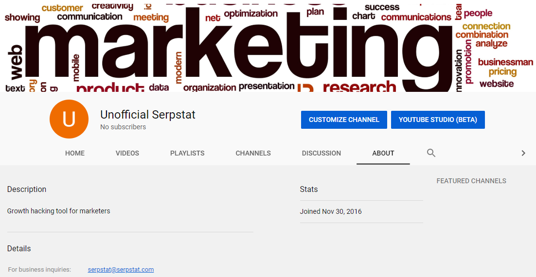 Example of YouTube business page