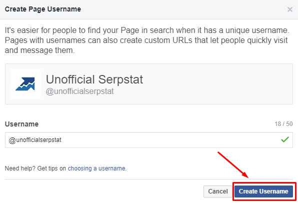 Create page username on Facebook