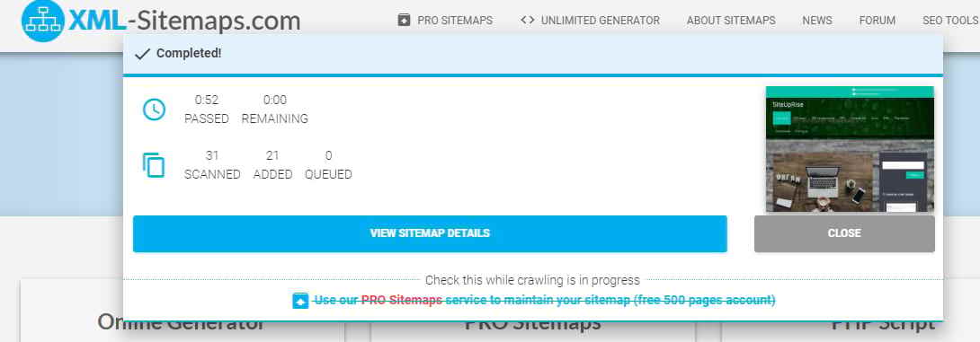 Generation of the HTML sitemap 