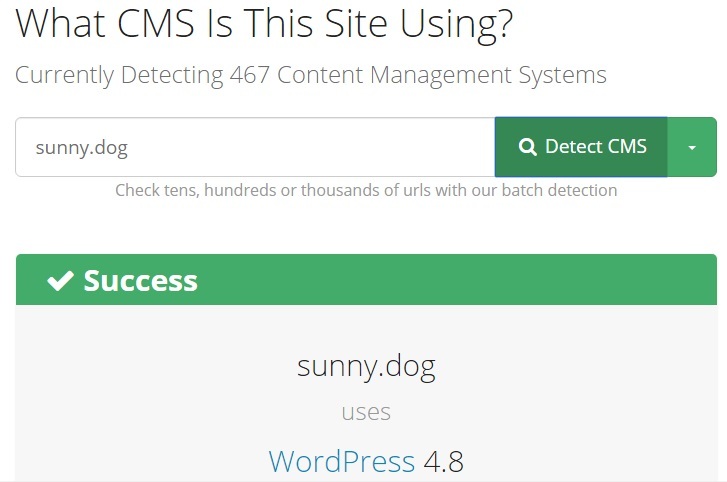 Checking CMS of the site online using Whatcms