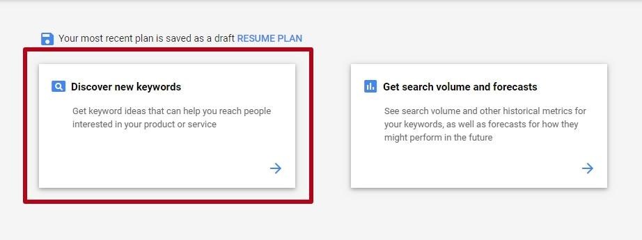Search for new keywords in the Google Adwords Keyword Planner