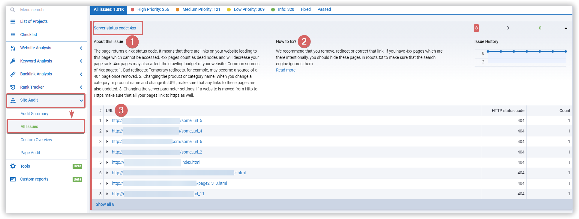 Site errors in Serpstat's SEO audit