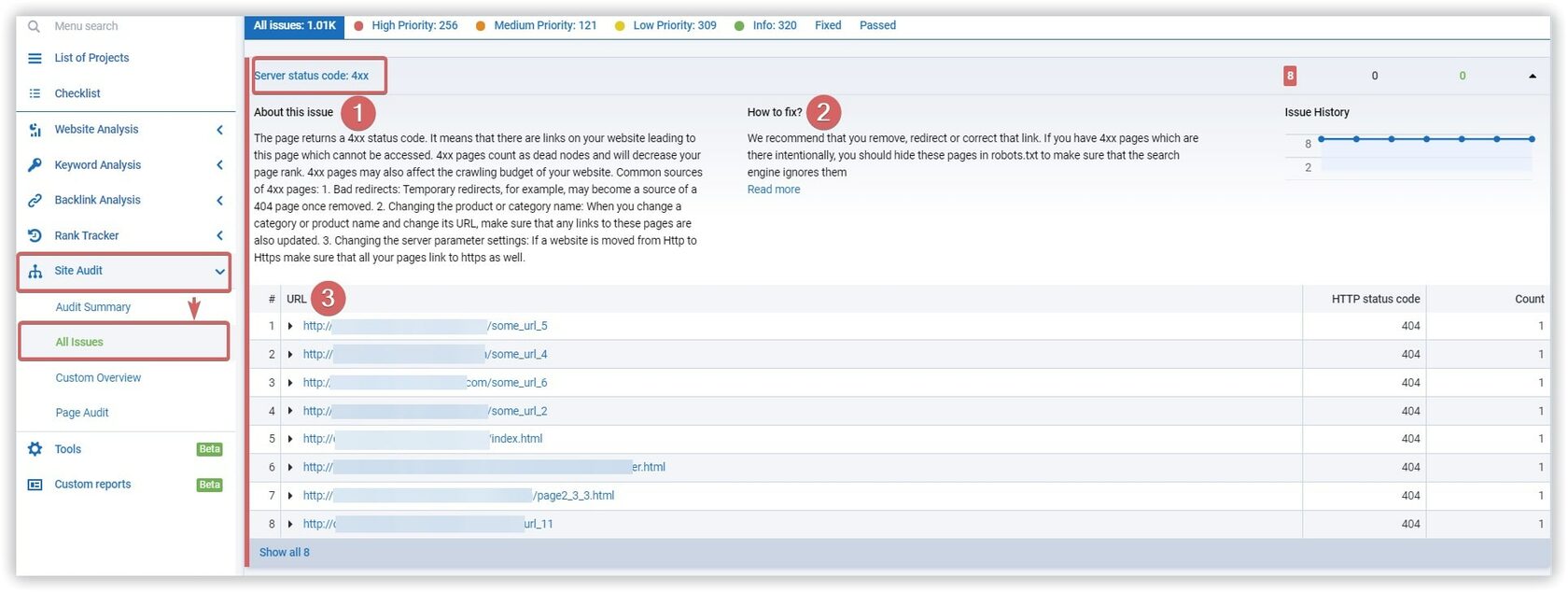 Site errors in Serpstat's SEO audit