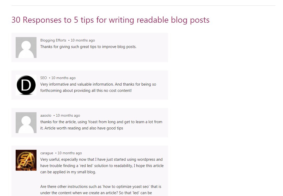 Comment module on the website