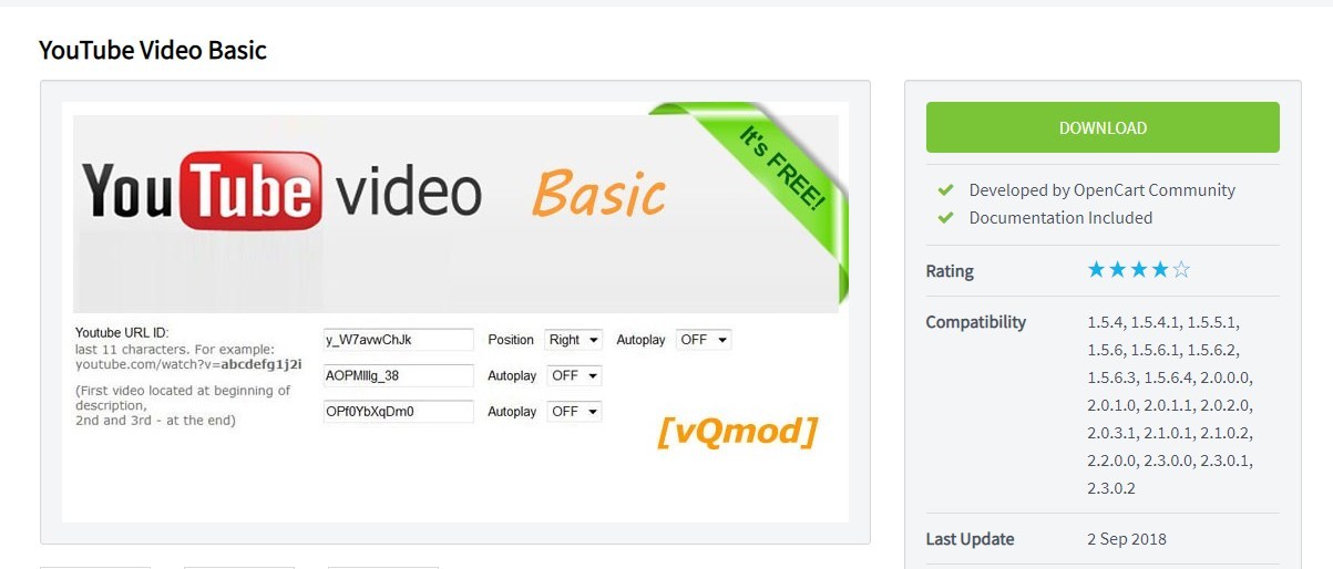 Video player module for OpenCart