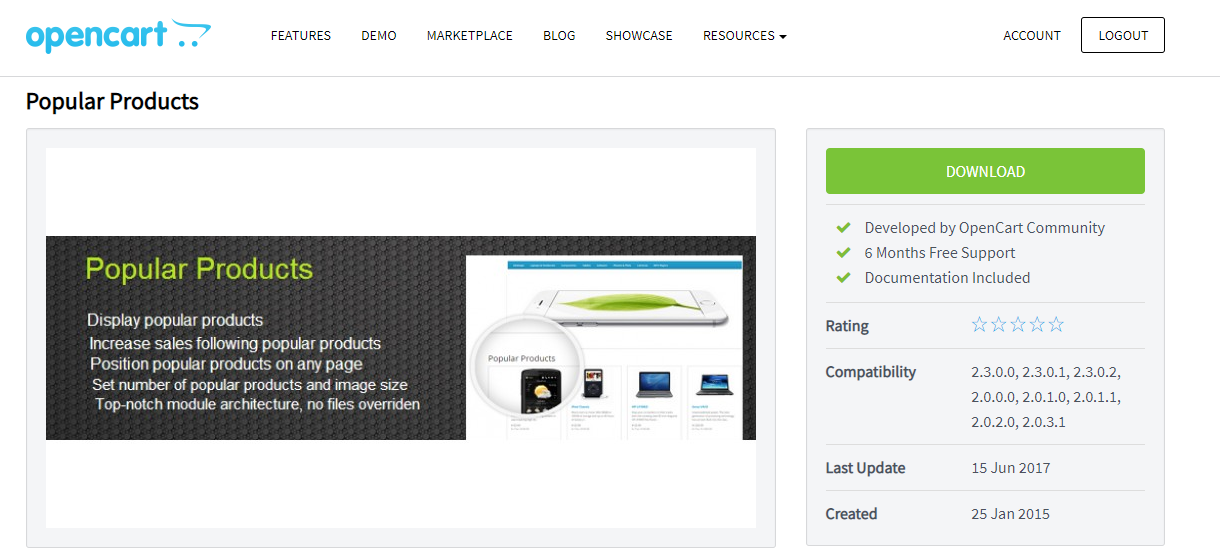 popular products module for opencart