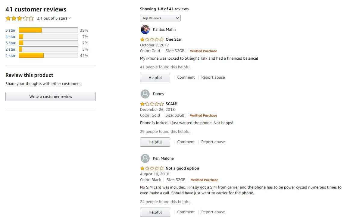 reviews on the online store