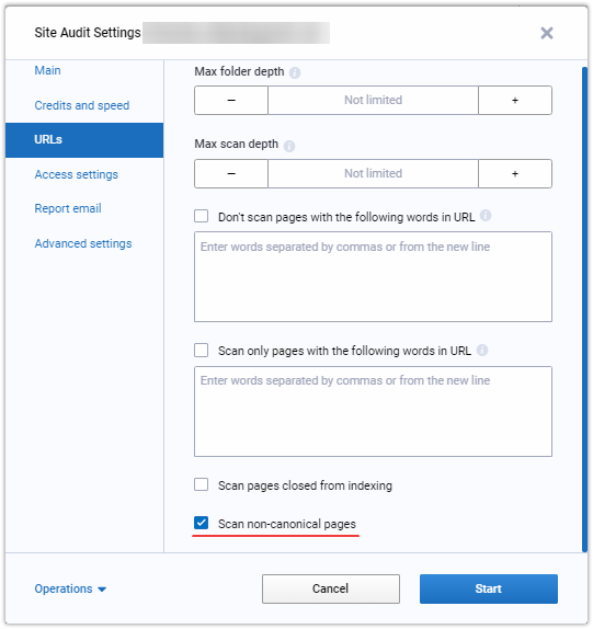 site audit settings