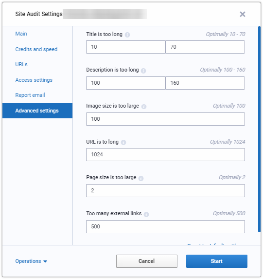 site audit settings