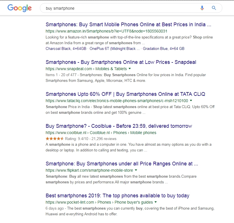 New search results for “buy a smartphone” on Google
