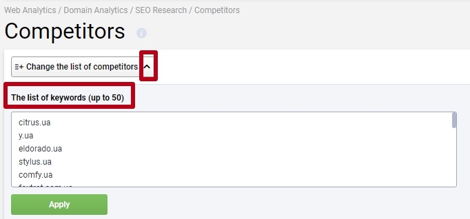 How to identify the main competitors of the project 16261788324230 Adding Project Competitors to Serpstat