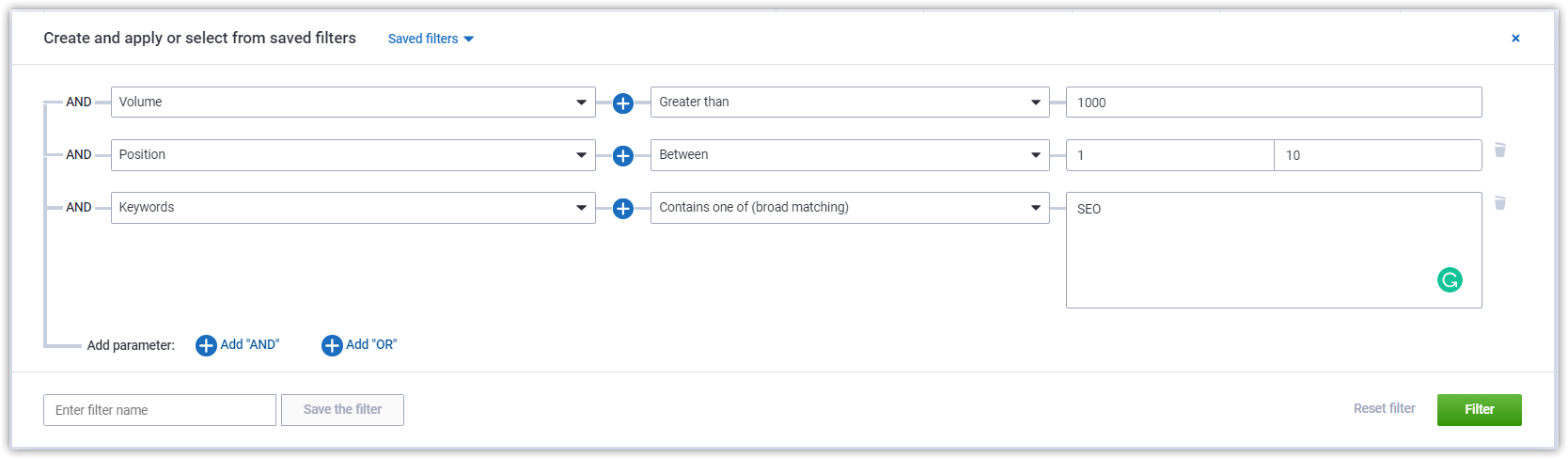 Serpstat Domain Analysis: Tree View. Filtering