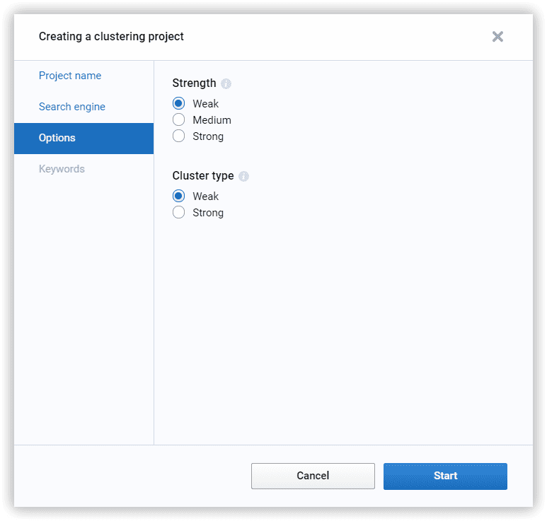 Selecting strength and cluster type