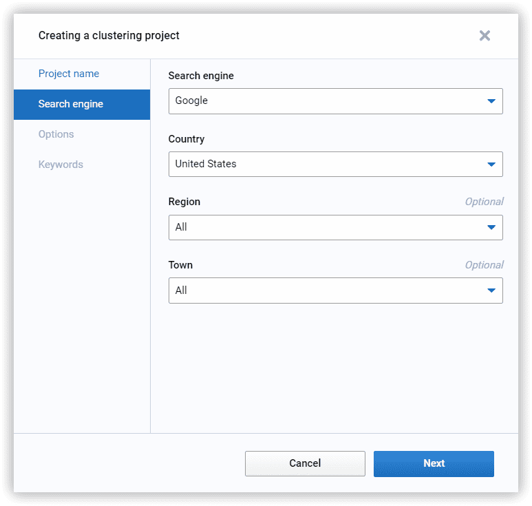 Select search engine and country