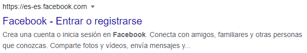 Google SERP: Searching for "Facebook official website" from Spain