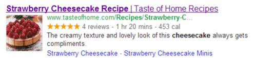Snippet with microdata on the search results page