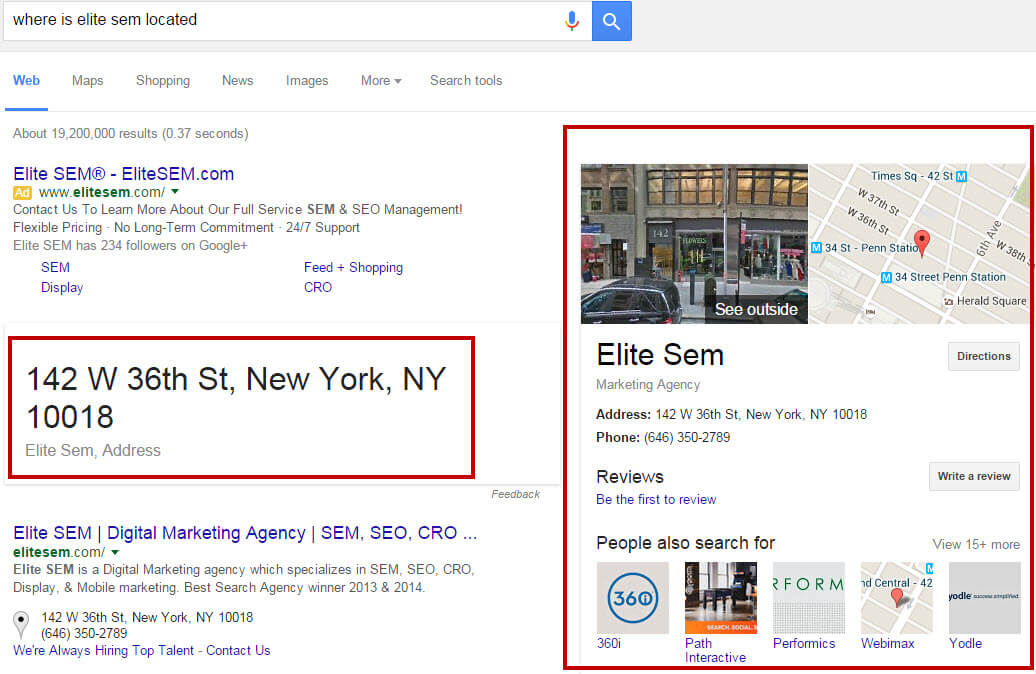 Contacts microdata in the search results