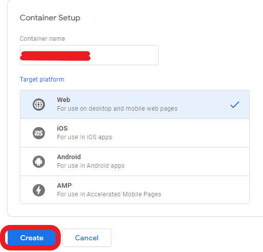Container setup in Google Tag Manager (GTM)