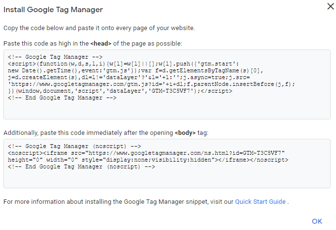 Installing Google Tag Manager