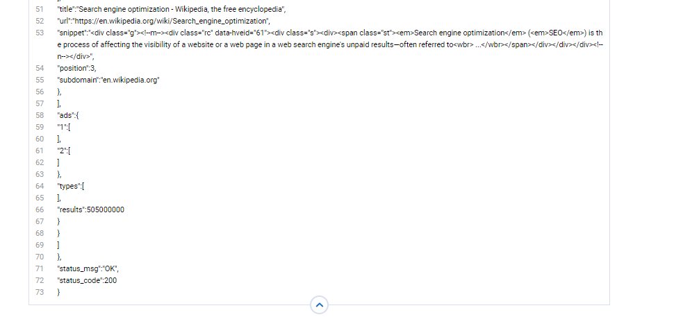 SERP parsing result