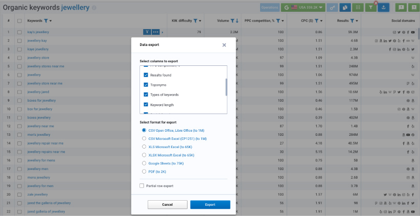 serpstat export