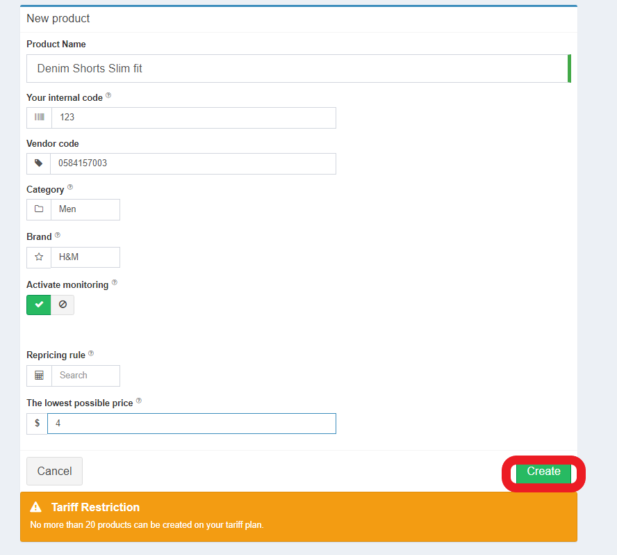 Product price monitoring in Priceva