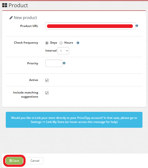 Product creation in Price2Spy service