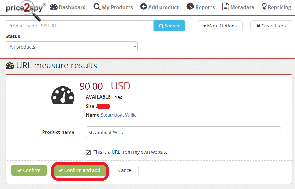 Adding product price monitoring to Price2Spy