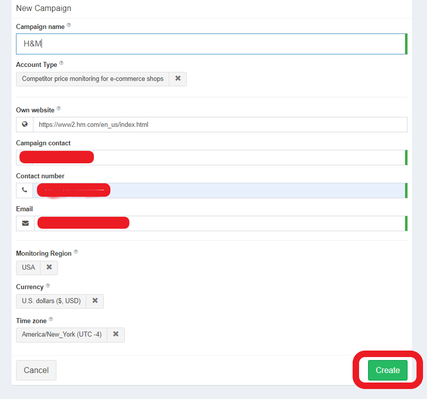 How to carry out the competitors' prices monitoring performed in the market 16261788305932 New campaign creation in Priceva