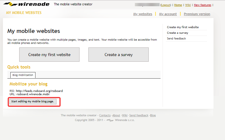 Editing the mobile version of the blog in Wirenode
