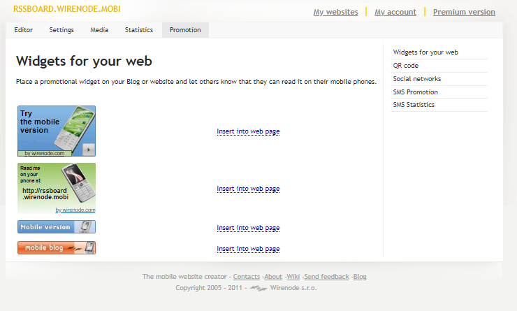 Widget about the availability of a mobile version of the Wirenode site