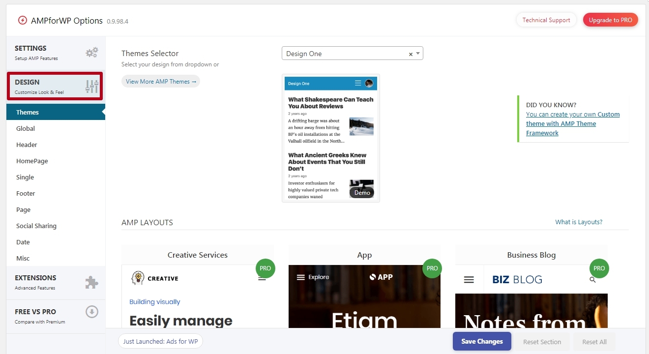 Design of the mobile version in the AMP plugin for WP