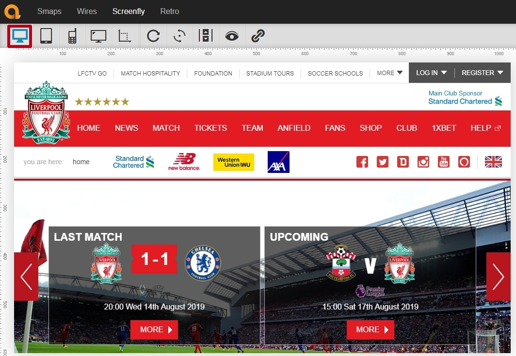 Checking the display of the site in Screenfly