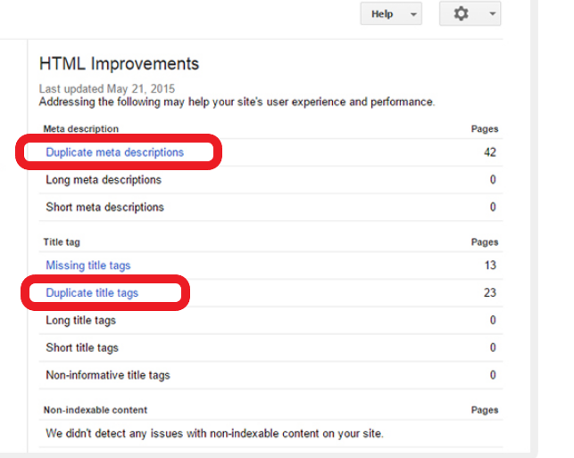 Analysis report Google Search Console to optimize HTML: doubles metadata