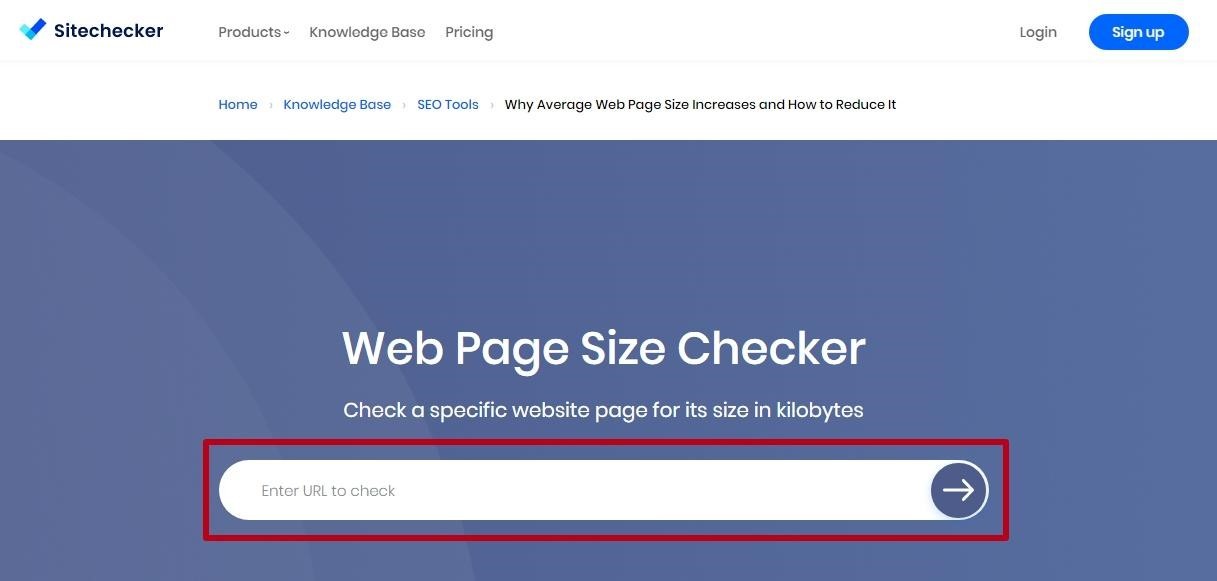 Checking page size online Sitechecker