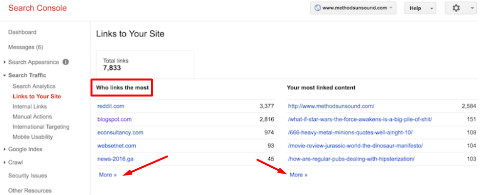 Who links to your site the most in Google Search Console