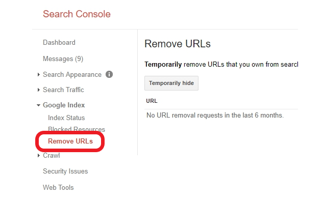 Remove URLs in Google Search Console
