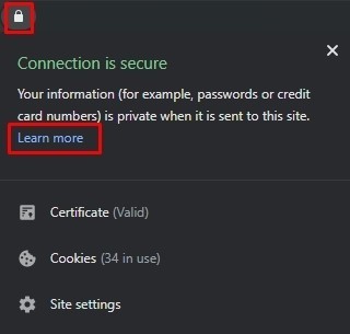 SSL certificate information in browser