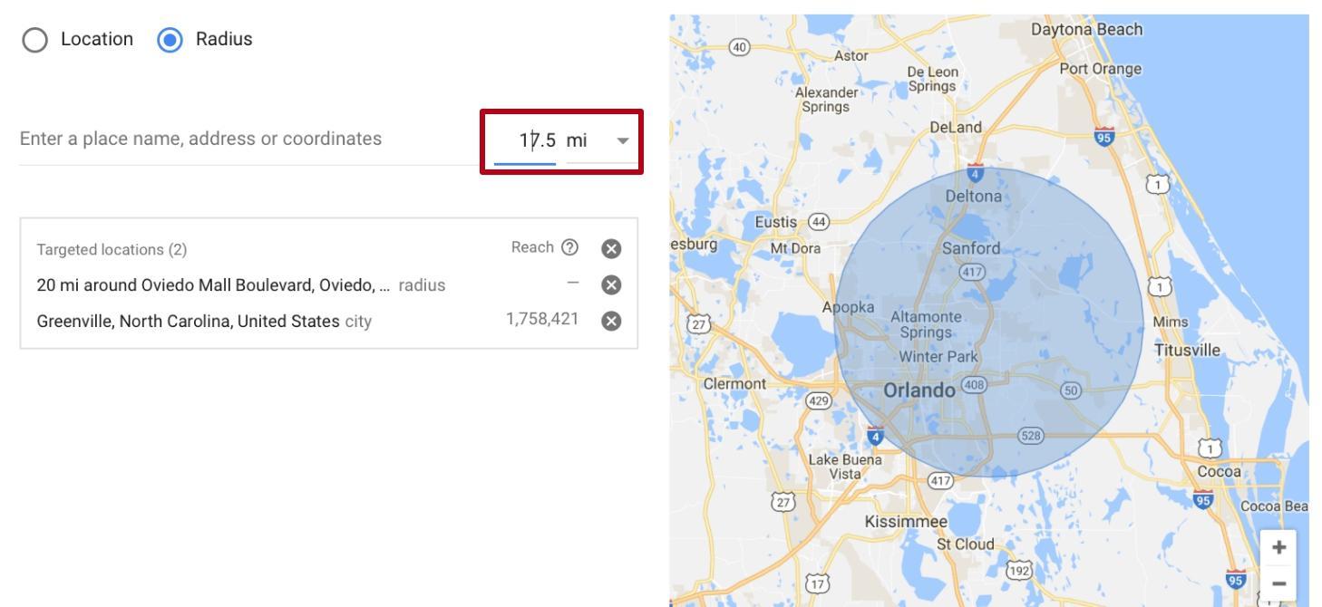 Location radius in Google Adwords