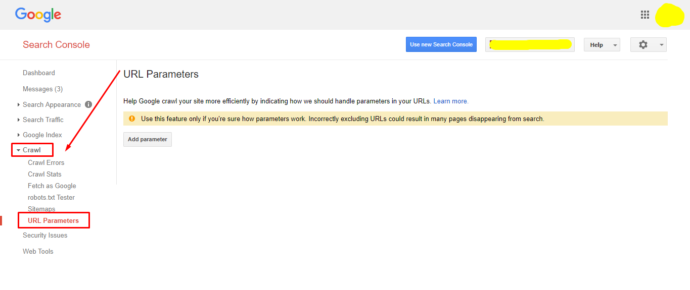 URL parameters in the Google Search Console