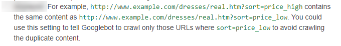 Example URL crawl with value in the Google Search Console