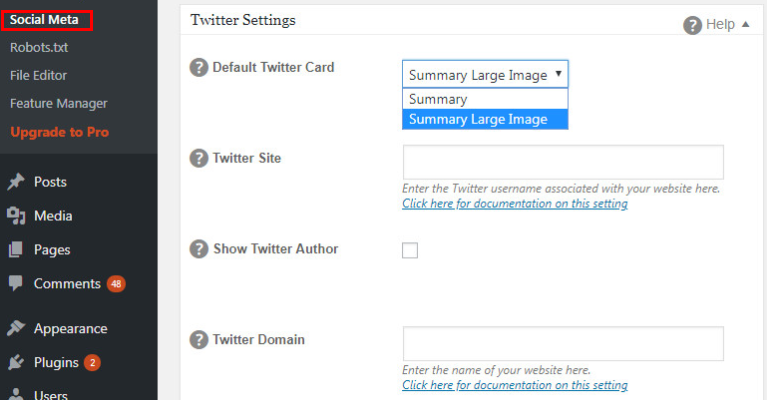 Twitter metadata in All in One SEO Pack for WordPress