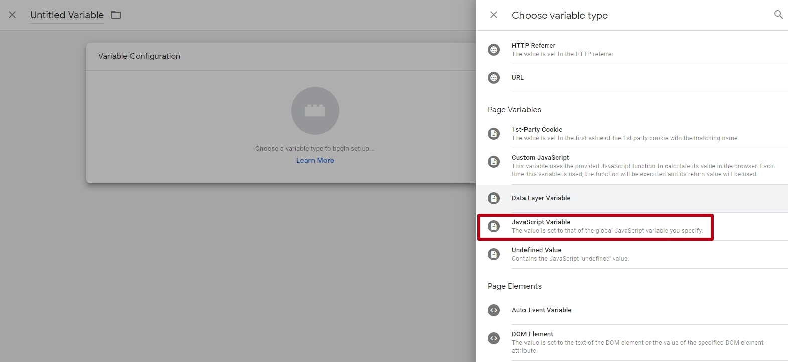 Variable in Google Tag Manager
